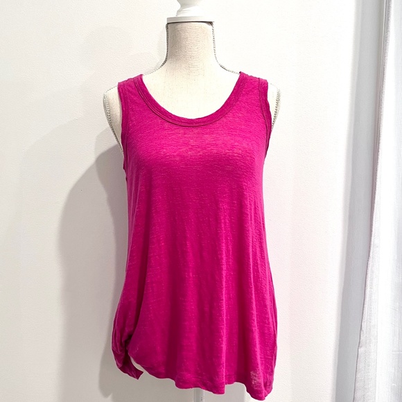 Red23  Pink Linen Tank Top Asymmetrical Twist Hem - Picture 1 of 8